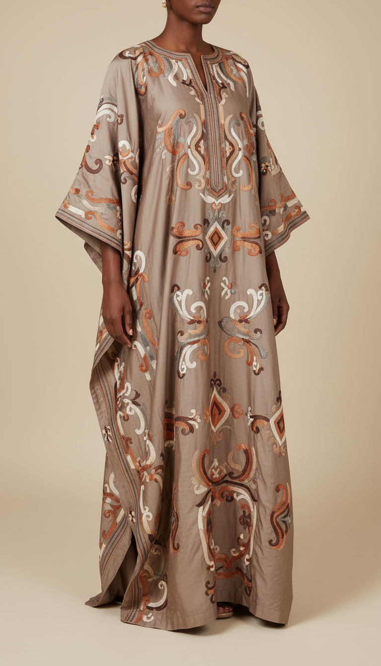 Taupe silk embroidered boubou gown